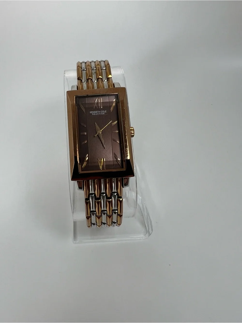 Kenneth Cole Reaction Two-Tone Brown Dial Rectangular Dress Watch